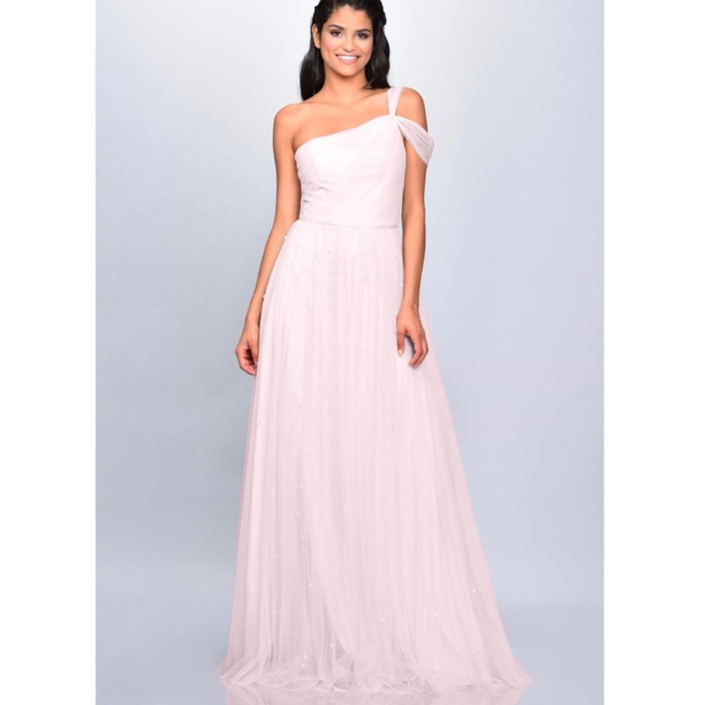 Theia One-Shoulder Blush Pink Bridesmaid Gown